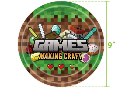 Vienkartinės lėkštutės Minecraft 23cm, 10 vnt.