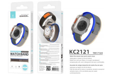 Išmaniojo Laikrodžio Apyrankė Nylon 42/44/45/49mm Pilka/Mėlyna