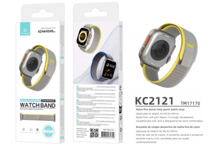 Išmaniojo Laikrodžio Apyrankė Nylon 42/44/45/49mm Pilka/Geltona