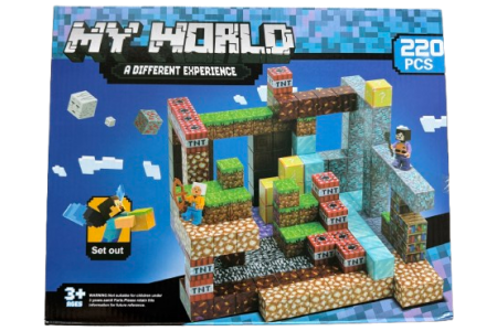 Minecraft magnetinis blokelių / kaladėlių rinkinys - 220 vnt