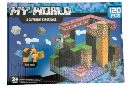 Minecraft stiliaus magnetinis blokelių / kaladėlių rinkinys - 120 vnt