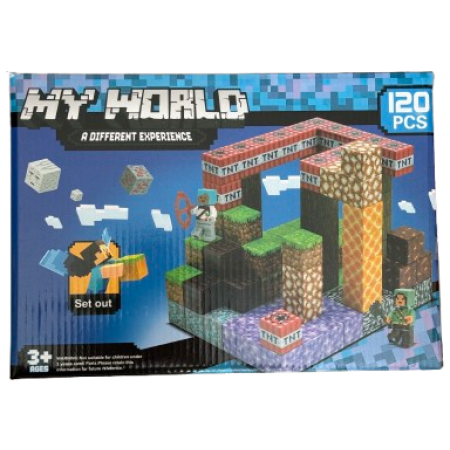 Minecraft stiliaus magnetinis blokelių / kaladėlių rinkinys - 120 vnt