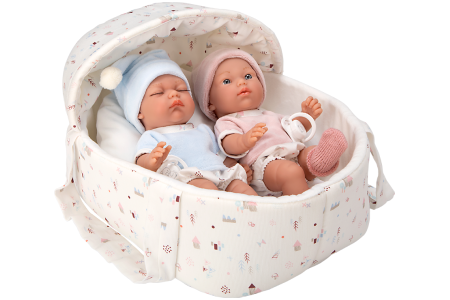 Arias kūdikėliai dvynukai baltoje nešyklėje, 26 cm