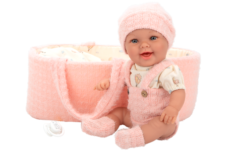 Arias kūdikėlis lėlė rožinėje nešyklėje, mergaitė, 33 cm