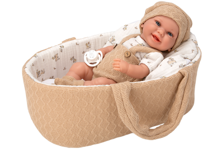 Arias kūdikėlis rusvoje nešyklėje, berniukas, 33 cm