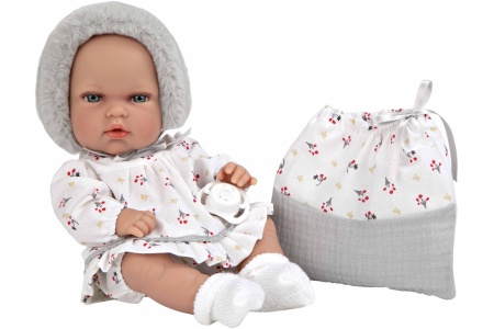 Arias lėlė kūdikėlis su pilka kepuryte, 30 cm