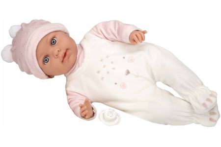 Arias kūdikėlis su garsu, rožiniais rūbeliais, 42 cm