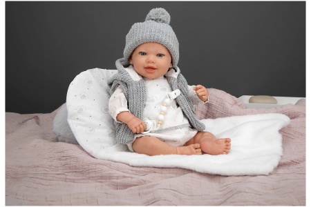 Arias Reborn kūdikėlis su pilkais rūbeliais, Daniela, 45 cm