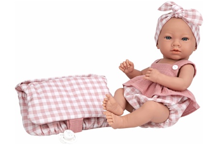 Arias lėlė su languotais, rožiniais rūbeliais, mergaitė, 38 cm