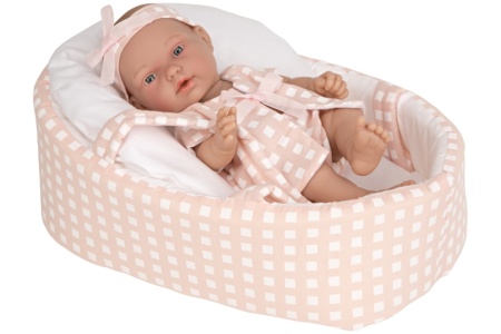 Arias lėlytė languotoje nešyklėje, oranžinėje, 26 cm
