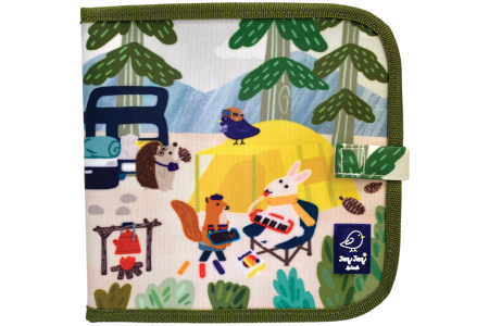 Jaq Jaq Bird piešimo knyga su netepančiomis kreidelėmis, Stovyklauti