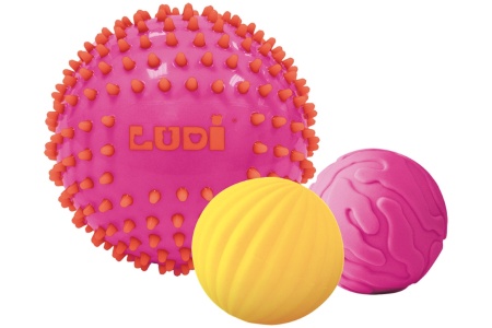 LUDI sensoriniai kamuoliukai, rožinė ir geltona, 3 vnt.