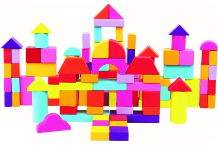 Spalvotos medinės kaladėlės, 12 mėn+, 100 vnt