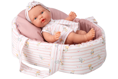 Arias kūdikėlis rožinėje nešyklėje su meškiukais, 26 cm