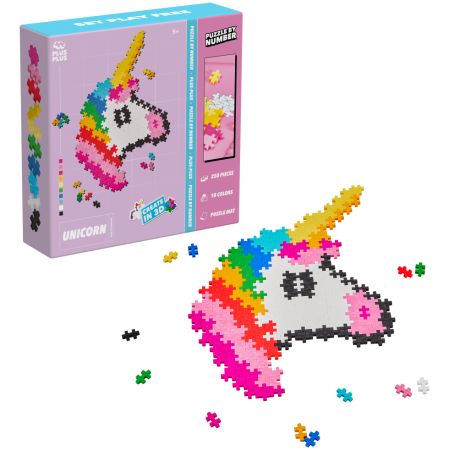 3929-pbn-unicorn-frontbuild_1759921079 Plus Plus dėlionė pagal skaičius VIENARAGIS, 250 det.