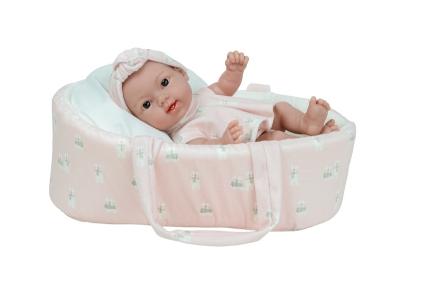 Arias lėlė kūdikėlis su rožine nešykle, 26 cm