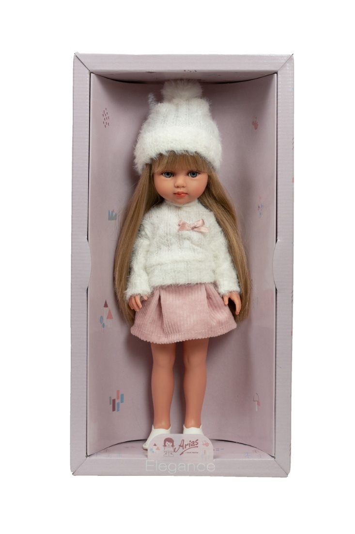 60982-1_1778846516 Arias lėlė mergaitė Carlota pūkuotu megztiniu, 36 cm