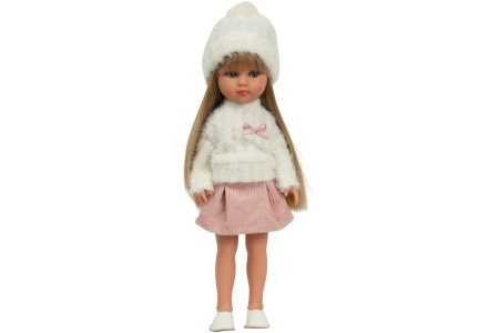 Arias lėlė mergaitė Carlota pūkuotu megztiniu, 36 cm