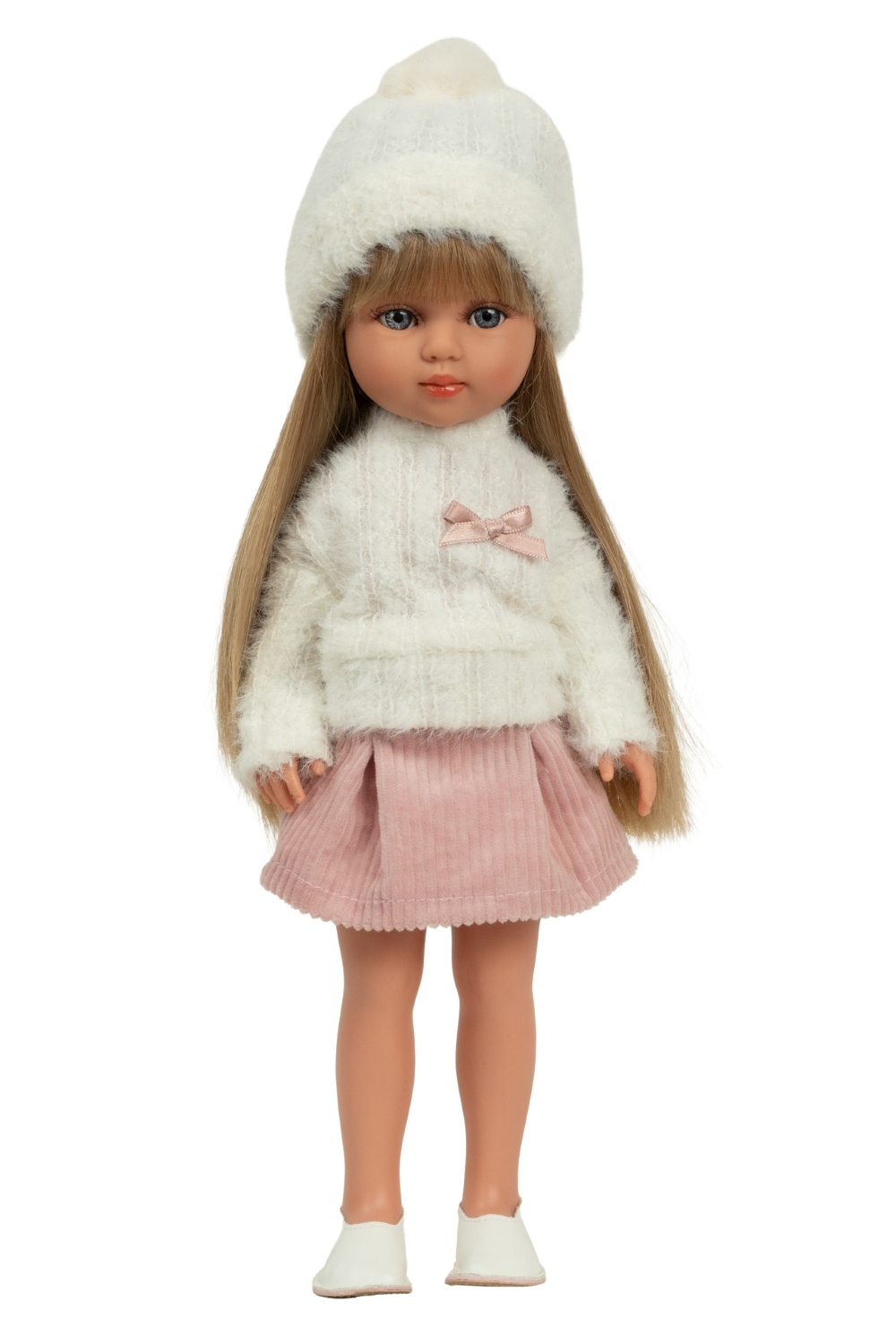 60982-22_1778850131 Arias lėlė mergaitė Carlota pūkuotu megztiniu, 36 cm