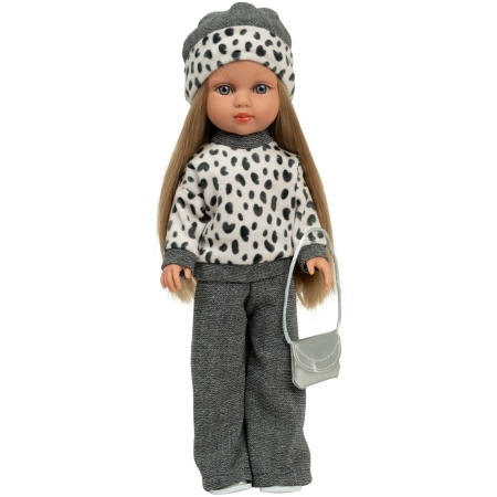 60985-22_1778850101 Arias lėlė mergaitė Carlota pilkais rūbeliais, 36 cm