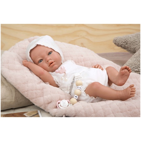 Reborn lėlytė baltais rūbeliais, mergaitė, 38 cm