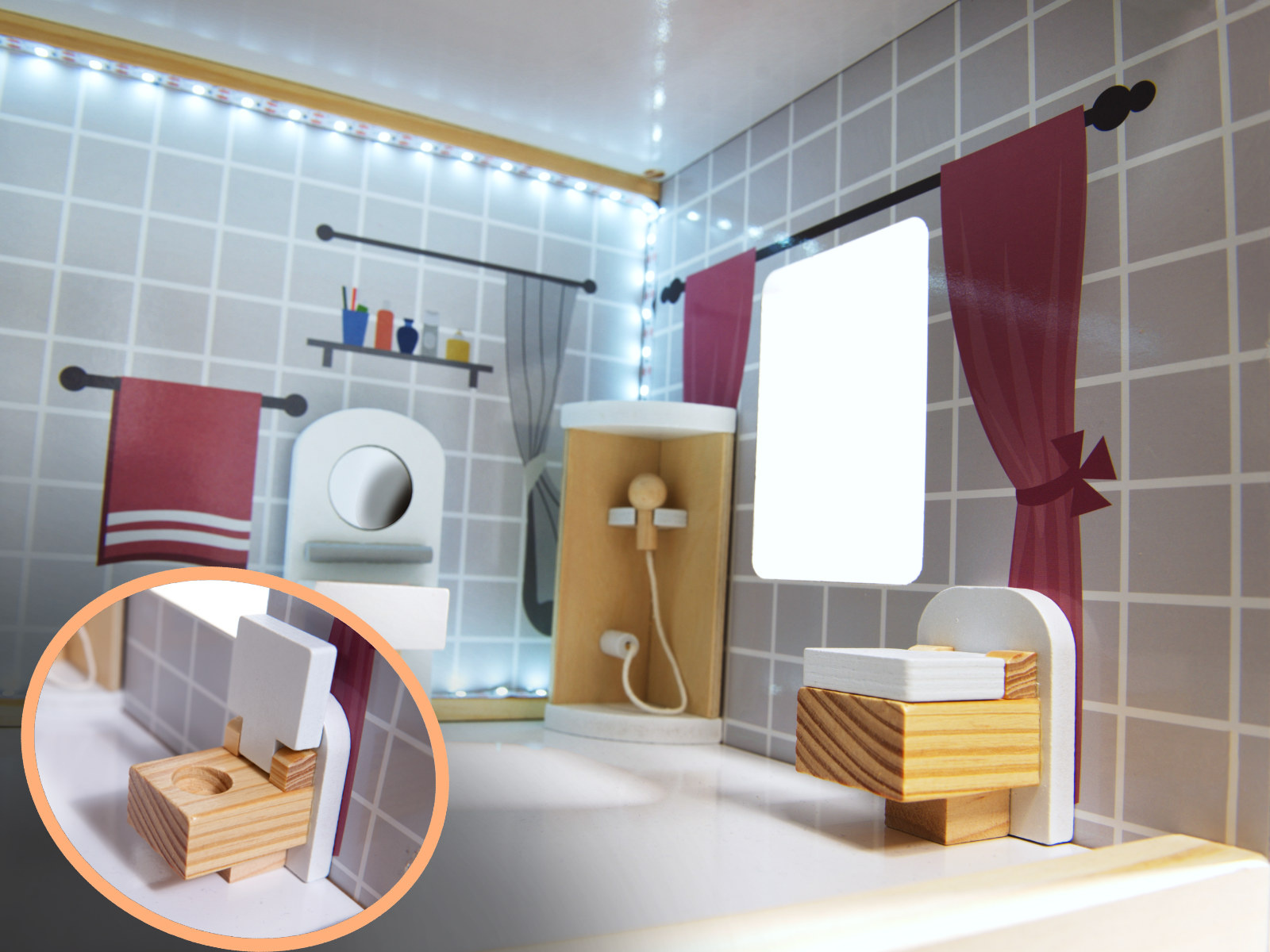 Domek-dla-lalek-MDF-drewniany-z-akcesoriami-LED-78cm-czarny-840311 MDF medinis lėlių namelis + baldai 78cm juodas LED