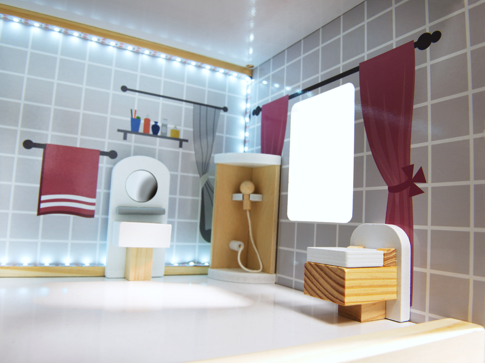 KX6201 Domek dla lalek MDF drewniany z akcesoriami LED 80cm czar MDF medinis lėlių namelis + baldai 78cm juodas LED