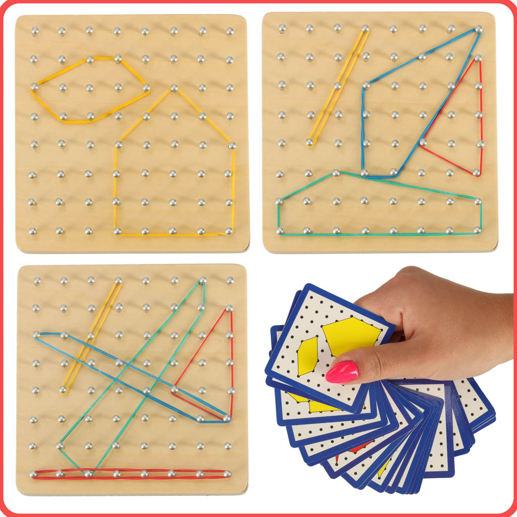 Geoboard-geoplan-drewniana-ukladanka-tworzenie-ksztaltow-z-gumek-137233 Geoboard Geoplan medinė dėlionė, kurianti figūras su gumytėmis