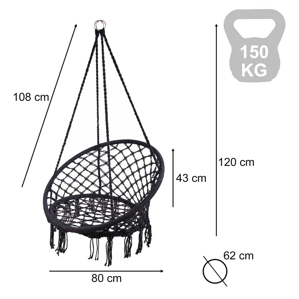 Hustawka-LUARO-fotel-bocianie-gniazdo-czarne-80cm-150kg-184183 Erškėčių lizdas fotelis supynės su atlošu juodas 80cm