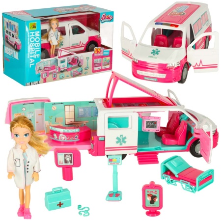 Karetka-pogotowia-ambulans-mobilny-szpital-lalka-akcesoria-173289 Greitosios pagalbos automobilis, mobiliosios ligoninės lėlės priedai