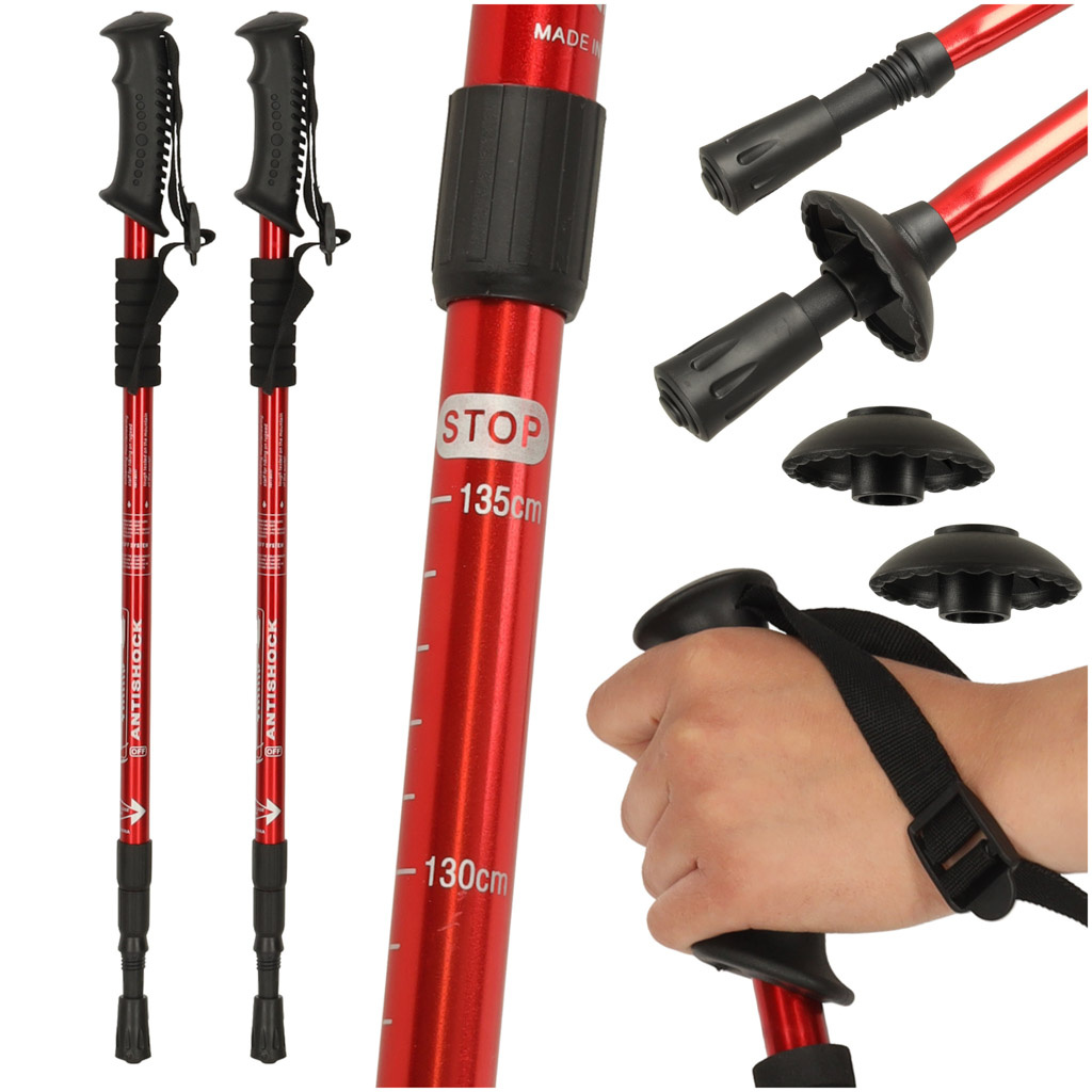 Kijki-kije-trekkingowe-do-nordic-walking-skladane-2-sztuki-czerwone-172812 Šiaurietiškojo ėjimo lazdos sulankstomos 2 vnt. raudonos spalvos