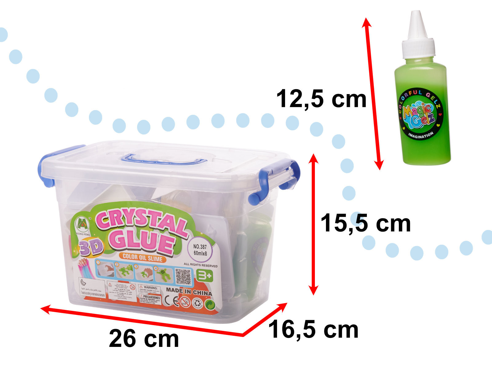 KX5903 Klej kryształowy 3D w wiaderku + foremki 3 Klej crystal glue slime 3D zestaw 26el.