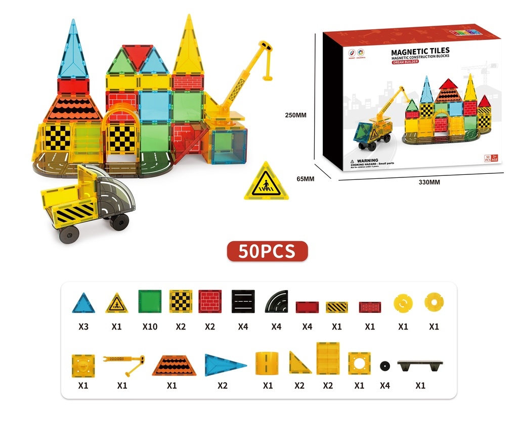 3D statybinės magnetinės plytos 50 elementų