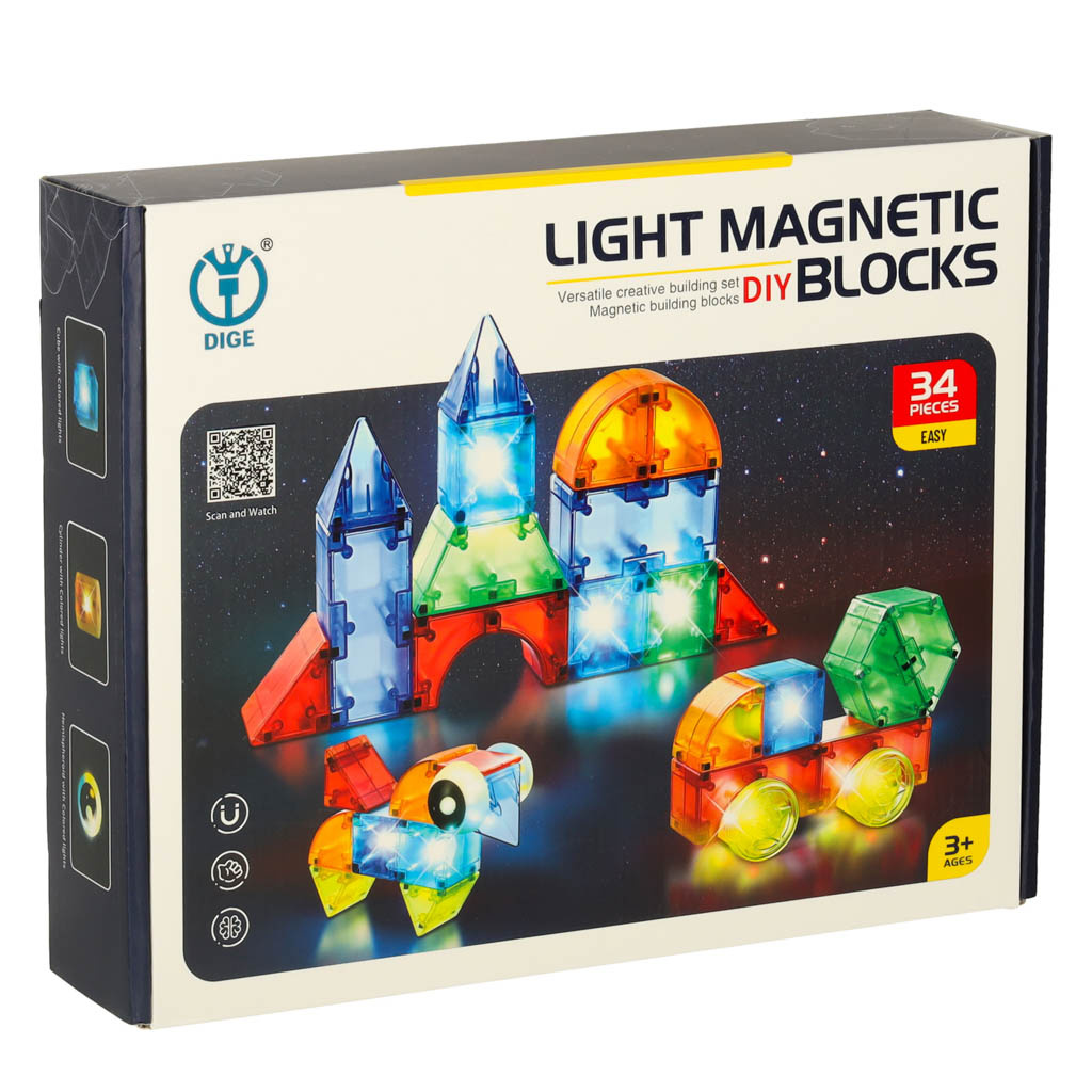 Magnetinė konstrukcija blokuoja šviečiančias 3D figūras 32el.