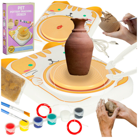 Kolo-garncarskie-zestaw-kreatywny-glina-farby-kotek-zolty-172058 "Potter's wheel" kūrybinio molio rinkinys dažai katė geltona