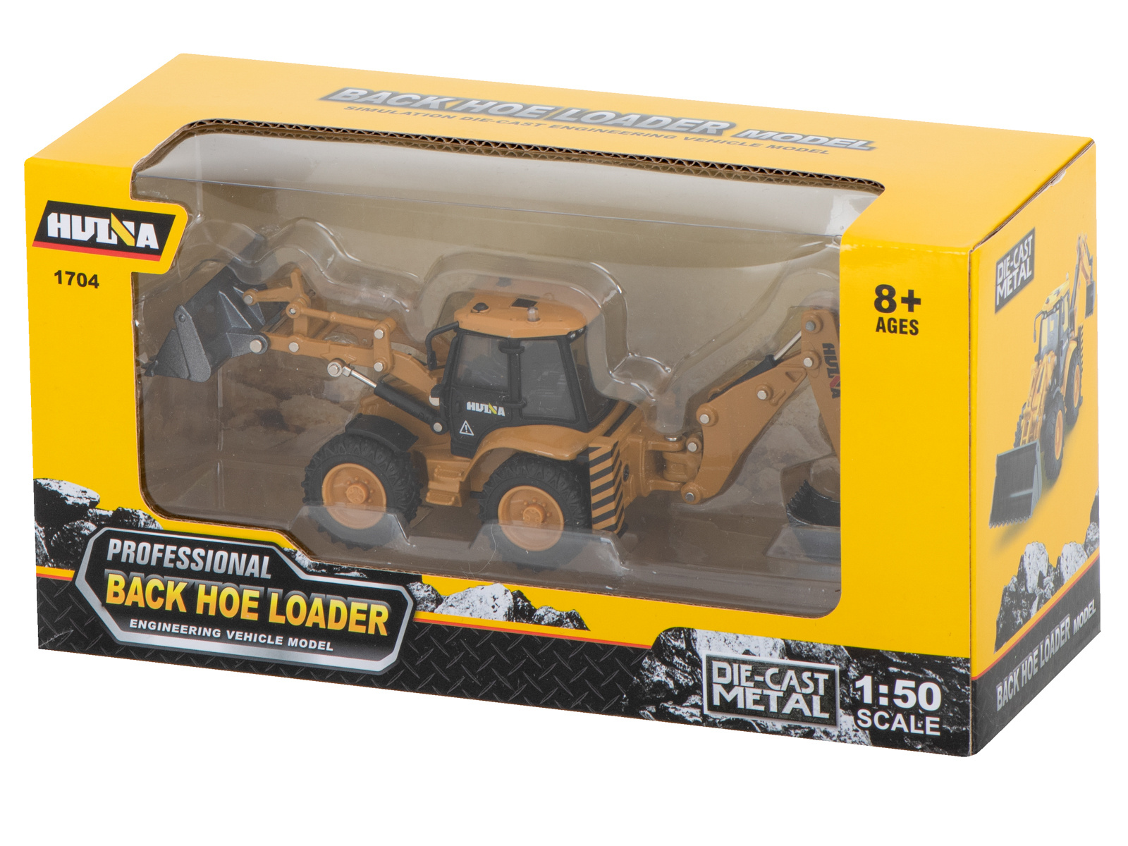 Koparka-ladowarka-spychacz-z-lyzka-model-z-metalu-Die-Cast-H-toys-1-50-943681 Ekskavatorius-krautuvas buldozeris su kaušu Metalinis liejimo modelis H-toys 1704 1:50
