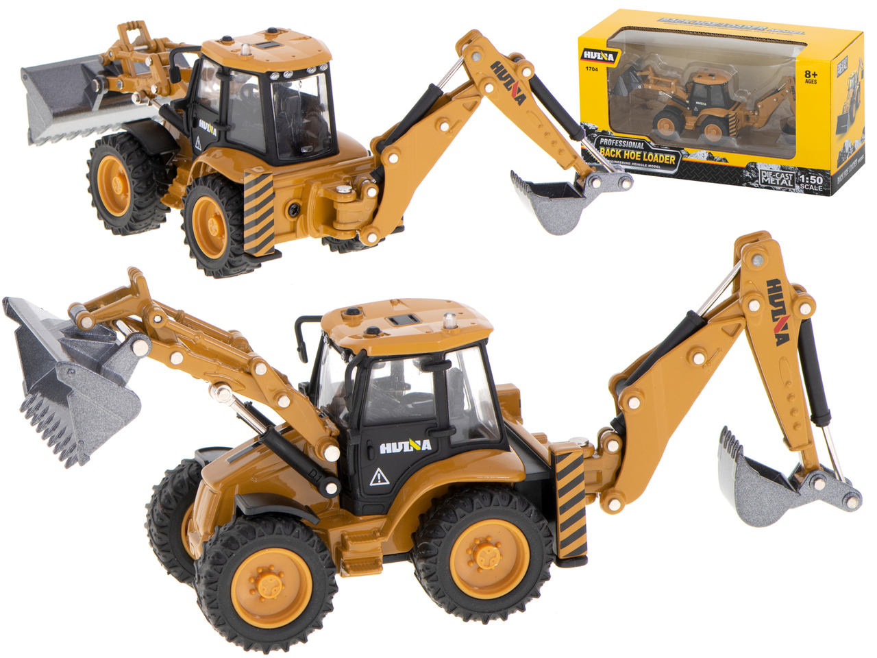 Koparka-ladowarka-spychacz-z-lyzka-model-z-metalu-Die-Cast-H-toys-1704-1-50-957491 Ekskavatorius-krautuvas buldozeris su kaušu Metalinis liejimo modelis H-toys 1704 1:50
