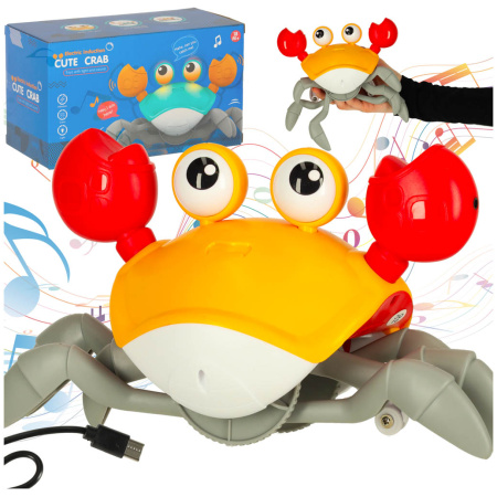 Krab-uciekajacy-pelzajacy-czujnik-interaktywna-akumulator-USB-czerwony-167783 Interaktyvus krabų vikšras su garsu geltonas