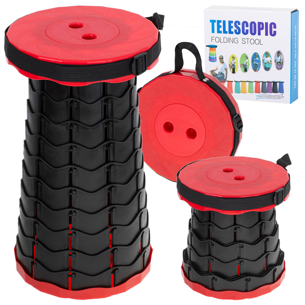 Krzeslo-skladane-taboret-teleskopowy-turystyczny-przenosny-czerwony-200kg-174518 Sulankstoma kėdė, sulankstoma taburetė, skirta namams, sodui, stovyklavimui, raudona