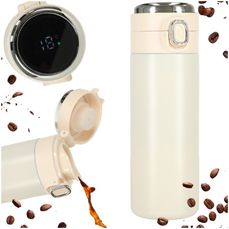 Termo puodelis su kandikliu LED termosas 420ml smėlio spalvos