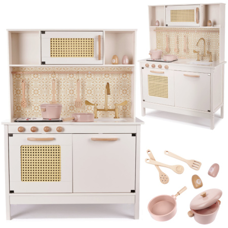 Kuchnia-drewniana-MDF-retro-z-akcesoriami-BOHO-968911 Vaikiška retro MDF medinė virtuvė su BOHO aksesuarais