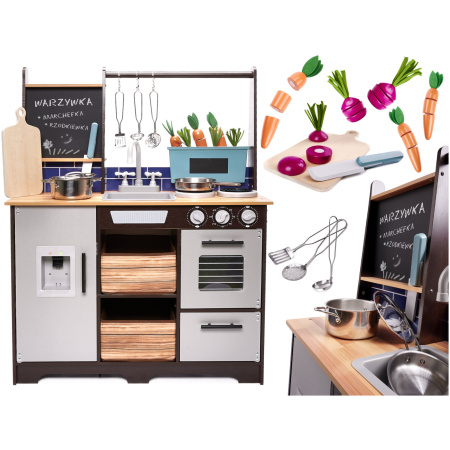 KX6286 Kuchnia drewniana MDF z akcesoriami LOFT 96cm 1-2 Vaikiška medinė MDF virtuvėlė su priedais LOFT XXL 96cm