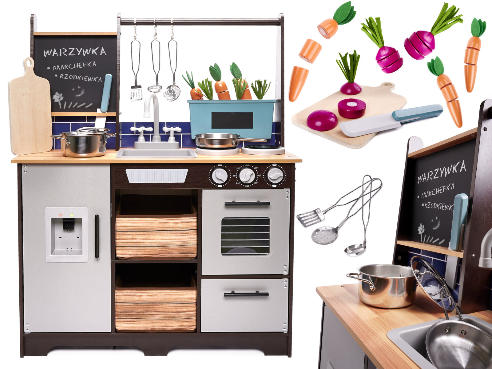 KX6286 Kuchnia drewniana MDF z akcesoriami LOFT 96cm 1-2 Vaikiška medinė MDF virtuvėlė su priedais LOFT XXL 96cm