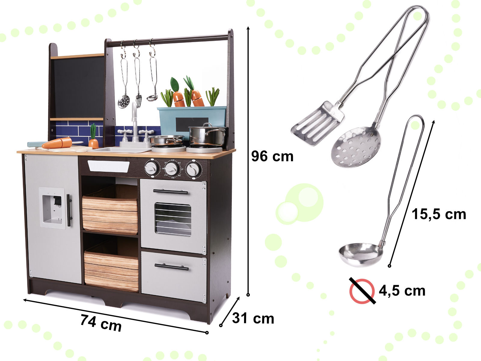 KX6286 Kuchnia drewniana MDF z akcesoriami LOFT 96cm 3 Vaikiška medinė MDF virtuvėlė su priedais LOFT XXL 96cm