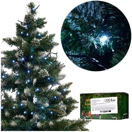 LED žibintai šviesos grandinė 10m 100LED šaltai balta