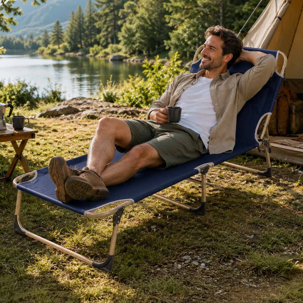 Lozko-polowe-LUARO-skladane-turystyczne-kanadyjka-lezanka-z-regulacja-193-cm-granat-187172 Sulankstoma turistinė lova Kanada reguliuojama sofa 193 cm tamsiai mėlyna
