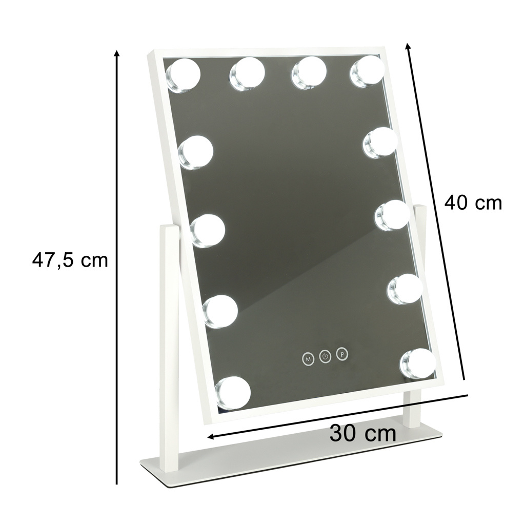 Lusterko-do-makijazu-kosmetyczne-podswietlane-LED-Hollywood-z-12-zarowkami-USB-30-x-40-cm-152941 LED makiažo veidrodis su USB lemputėmis 30x40cm