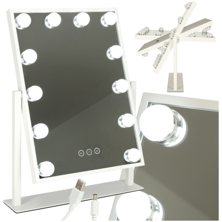 Lusterko-do-makijazu-kosmetyczne-podswietlane-LED-Hollywood-z-12-zarowkami-USB-30-x-40-cm-158286 LED makiažo veidrodis su USB lemputėmis 30x40cm