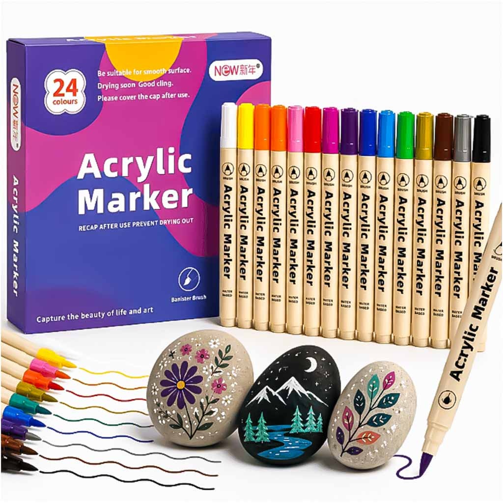 Markery-akrylowe-do-tkanin-kamieni-pisaki-flamastry-mazaki-wodoodporne-DIY-24-szt-192368 Akriliniai audinių žymekliai akmeniniai žymekliai "pasidaryk pats" vandeniui atsparūs žymekliai 24 vnt.