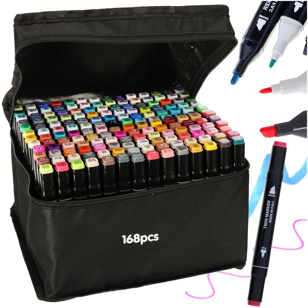 Markery-dwustronne-alkoholowe-w-etui-168-sztuk-141452 Dvipusiai alkoholiniai žymekliai dėkle 168 vnt.